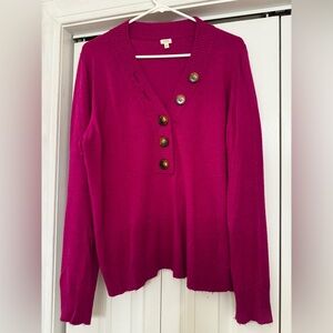 JCrew Magenta V-Neck Sweater - XL